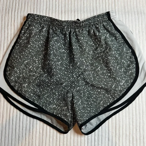 Nike Black and White Athletic Shorts with Curved Hemline - Picture 1 of 4